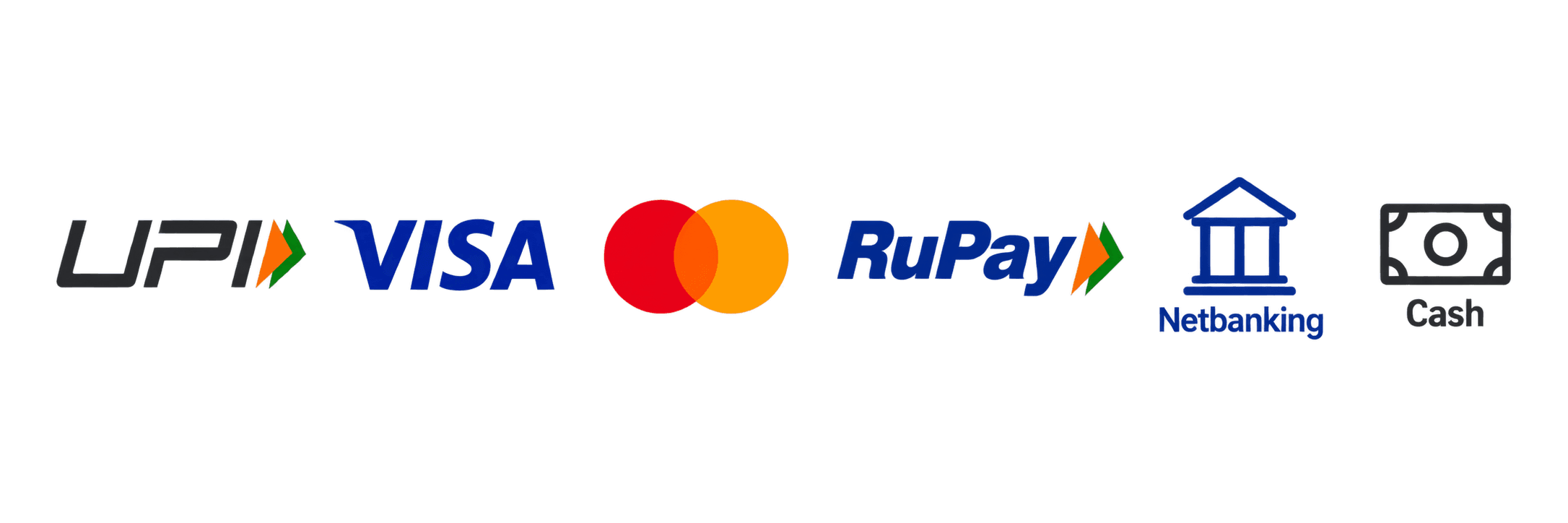 UPI, Visa, Mastercard, RuPay, netbanking and cash